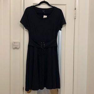 TORRID Size 00, M/L, 10. Black Shory Sleeve Lace-Up Corset corset T-shirt Dress.